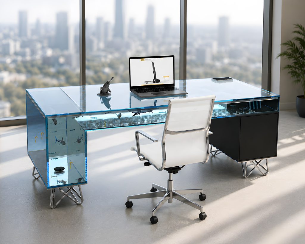 Aqua Desk – Arbeitsplatzkonzept mit integriertem Aquarium