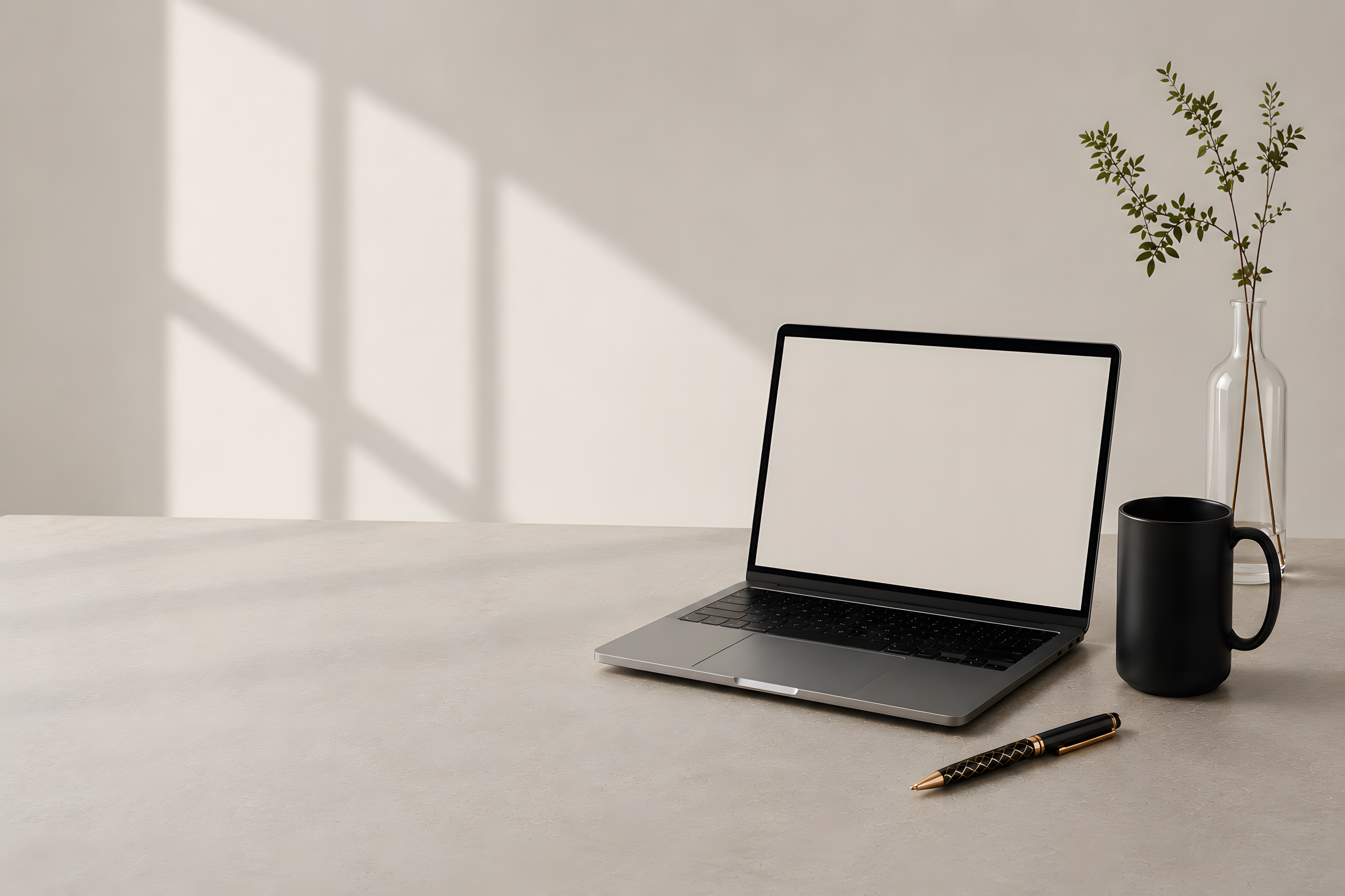 Arbeitsplatz von Gwendal Bonneel mit Laptop und Skizzenstift